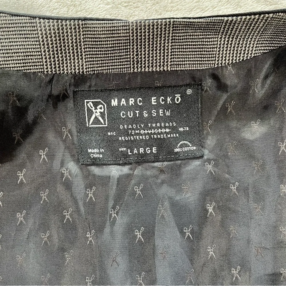 Marc Ecko Vest L Grey Glen Plaid Waistcoat Formal Dandy Peaky Blinders Steampunk